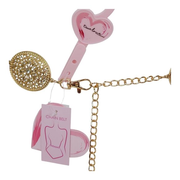 Gold Chain Belt With Ornate Medallions L/XL By True Love Accessories 50" Long - Picture 3 of 10